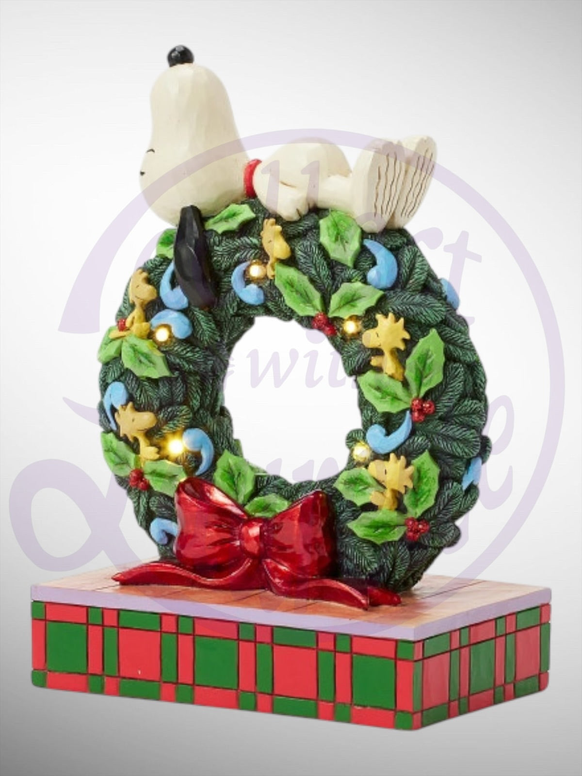 Jim Shore Peanuts - Happy Holiday Dreams Snoopy Woodstock Christmas Wreath Figurine